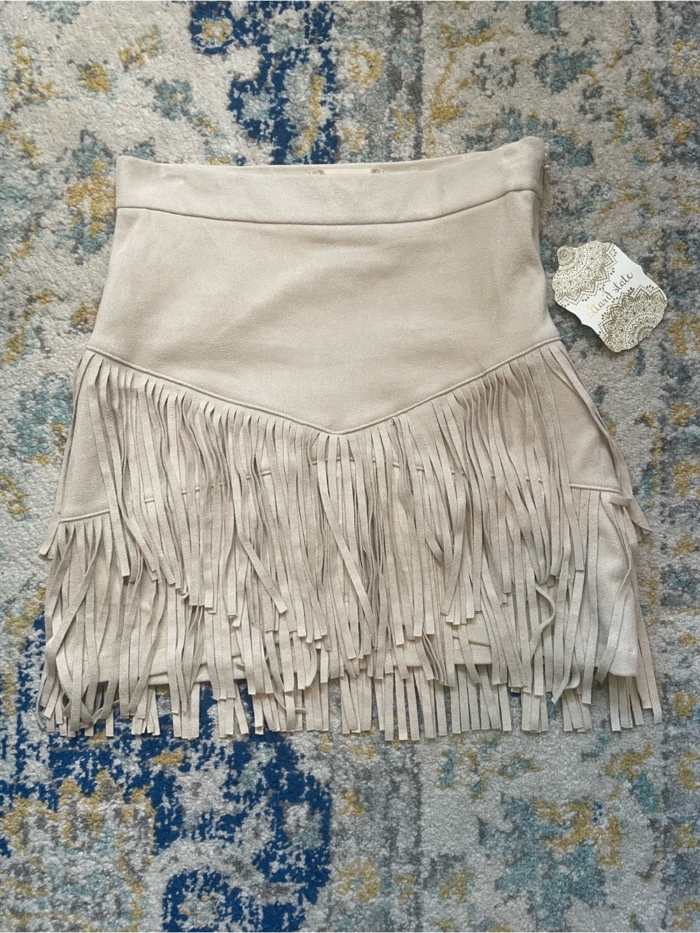 Fringe Faux Suede Mini Skirt - Cream NWT